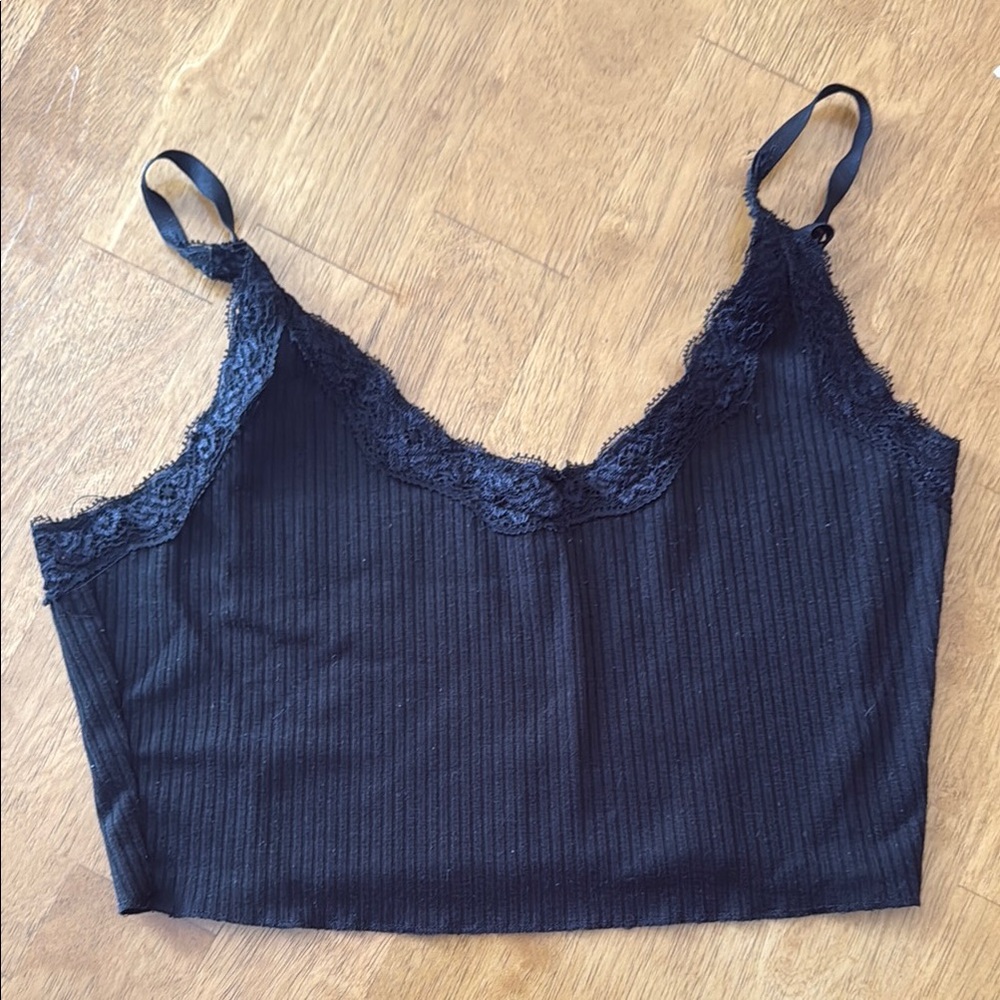 Black Lace Trim Cami crop Top